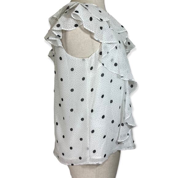 Polka dot ruffled one shoulder blouse by 1. State, NWT small black white chiffon - Picture 6 of 12
